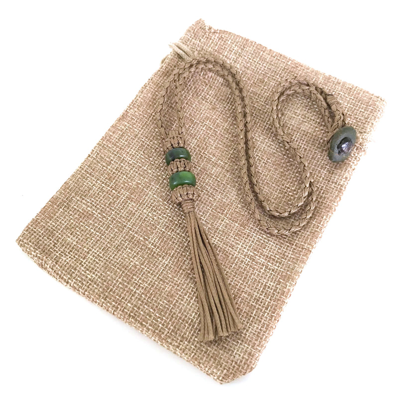 Pounamu (Nephrite Jade) GeoBraid Beaded Tassel Necklace
